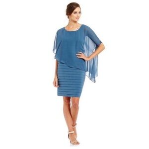 Adrianna Papell - 22w, blue lake, chiffon overlay banded dress